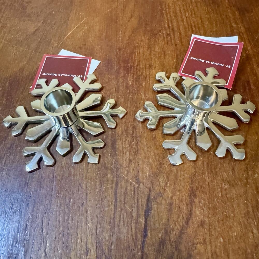 St Nicholas Square Snowflake Taper Candle Holders Set of 2 Silver Tone Kohl’s